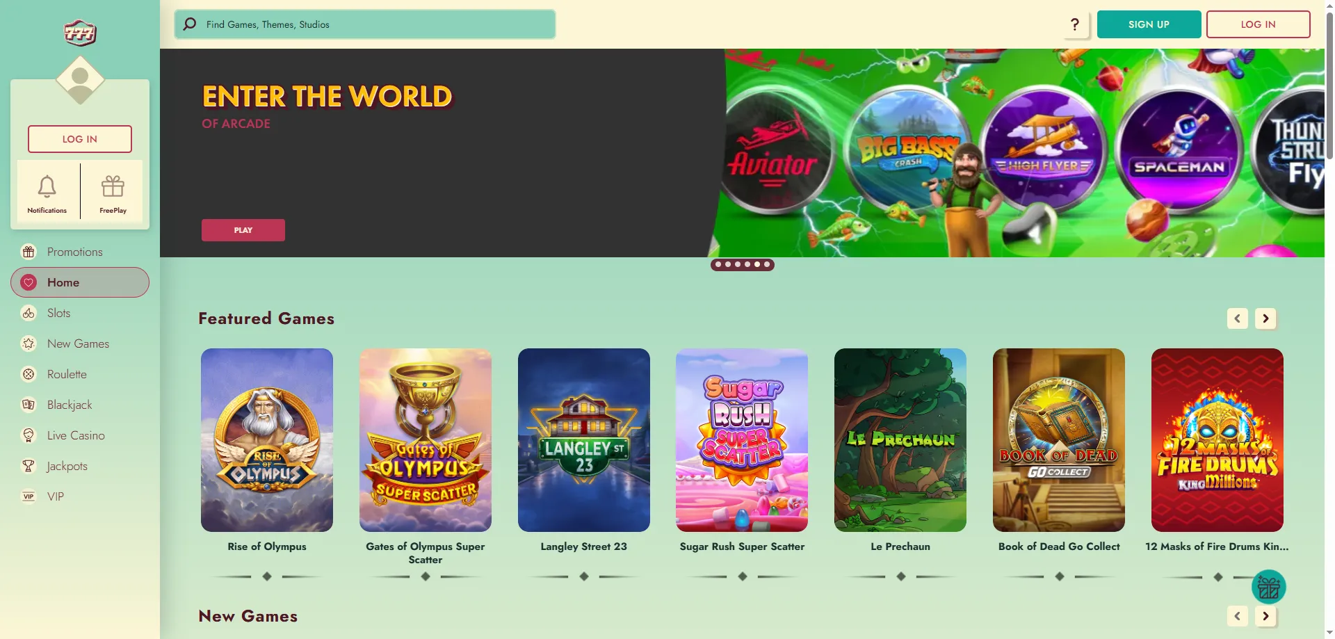 777 Casino retro-glamour online casino lobby with real money games