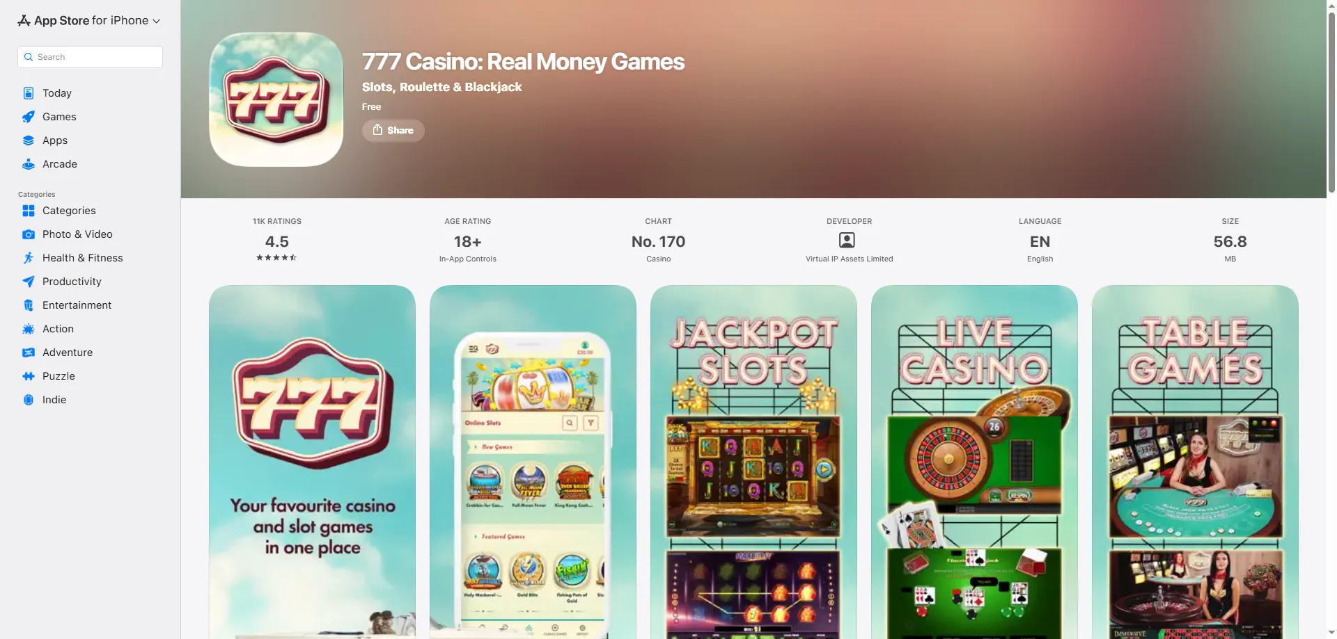 777 Casino slot games library — 800+ titles including exclusive 888 games