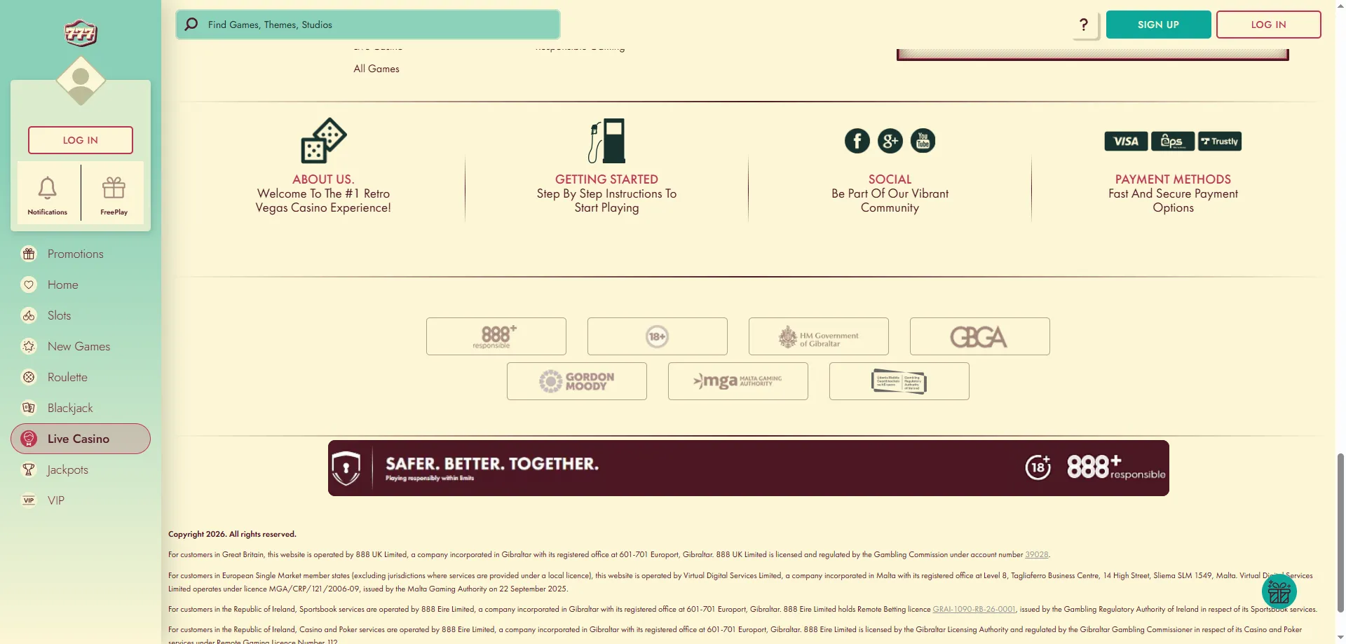 777 Casino deposit and withdrawal methods — Visa and Mastercard